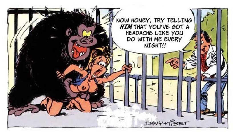 comic book rape by a gorilla as an amused husband watches