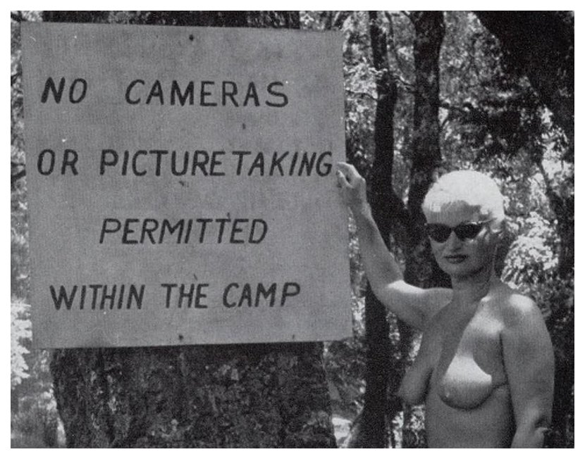 no cameras sign at nudist camp