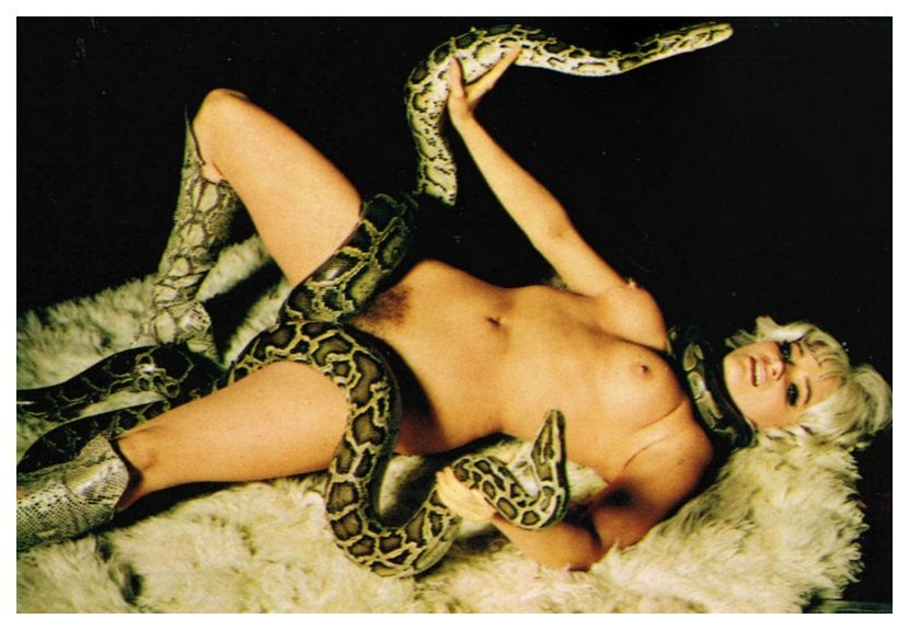 snakes crawling on woman and her cunt